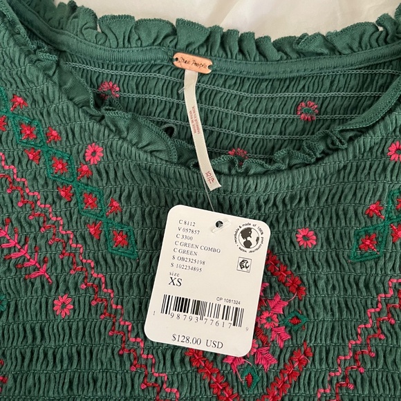 Free People Holly Long Sleeve Knit Top in Green Combo XS NWT - Picture 6 of 7